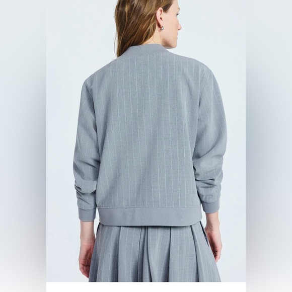 NWT Women's Gray pinstripe Bomber Jacket Zip up - Picture 5 of 10